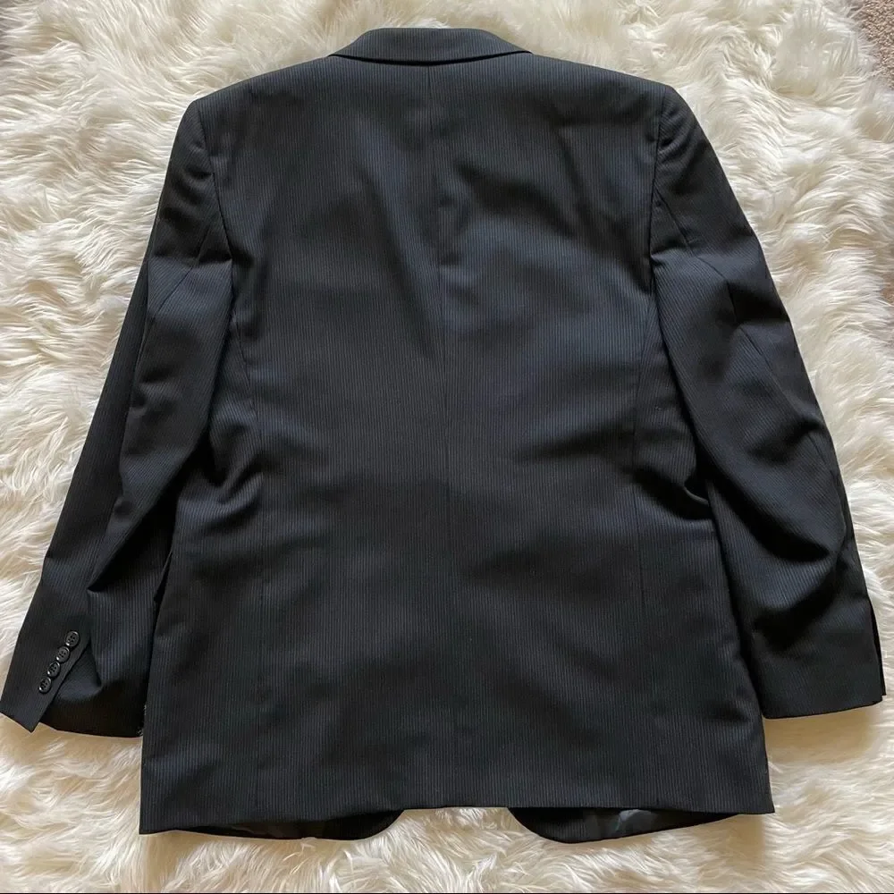 John Weitz Studios Pencil Stripe Wool 2 Piece Suit Black Size 42R Portly
